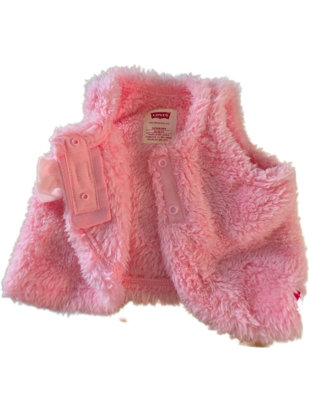 Levi's Baby Girls Pink Sherpa Fleece Vest Newborn NB Snap Front Bow Layering - Picture 7 of 9